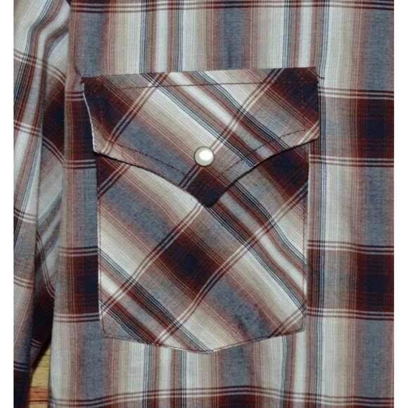 Plains Western Wear Big Man Brown Plaid Pearl Snap Long Sleeve Shirt Size 2X - Picture 3 of 10